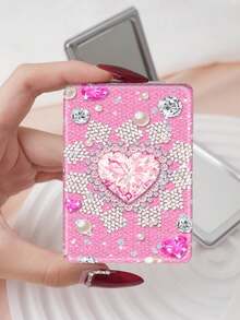 1pc Millennium Y2K Luxury Portable Vanity Mirror, Foldable Lightweight Compact Handheld Mirror, Durable PU Leather, Suitable For Multiple Scenes, Cartoon Ins Style Rhinestone Heart, Leopard, Bow, Ditsy Floral Design, Exquisite Folding Structure, Reliable And Shockproof, Convenient To Carry - Multicolor - View 18