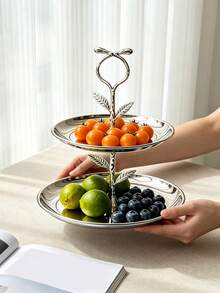 1pc Luxury Ins-Style Stainless Steel Mirrored Fruit Plate, Niche Creative Dessert Stand, Nordic Style Stainless Steel Fruit Rack, Elegant Cake & Snack Stand, Exquisite Afternoon Tea Dessert & Snack Rack, Luxury Multi-Layer Fruit Plate Storage Tray, Living Room Coffee Table Decor, Suitable For Cafe, Restaurant, Living Room, Dessert Shop, Wedding, Party - Silver - View 8