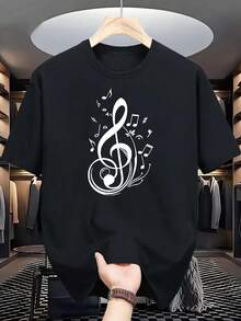 Black Shirt With Musical Note And Treble Clef Design For Men, Women, Unisex, Casual Tee - 白色 - 查看 6