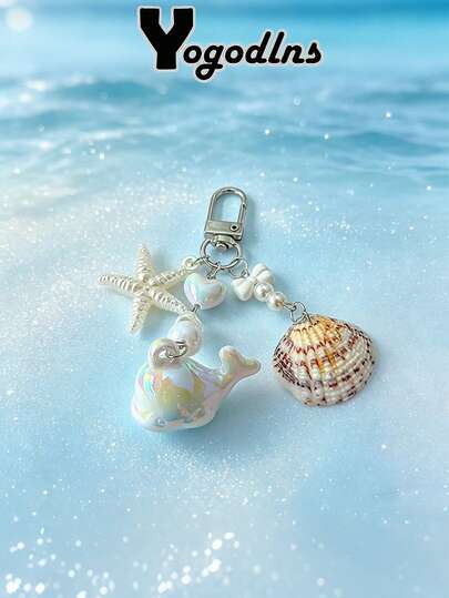 Yogodlns Ocean Pearls Shells Mobile Phone Pendants Bead Beads Mini Dolphin Bags Hanging Charm Purse Keychains Ornaments Lovely Mini Dolphin Pendant Keychain With Starfish Shell Car Keyring Backpack Charm Bag Hanging Pendant Decor Trinkets Gifts