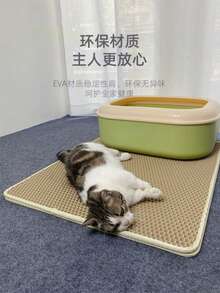 1 pieza Alfombra grande de 75x55cm para caja de arena de gato de doble capa de EVA, lavable, antirrastro y antisalpicaduras, accesorios para gatos - Multicolor - Ver 4