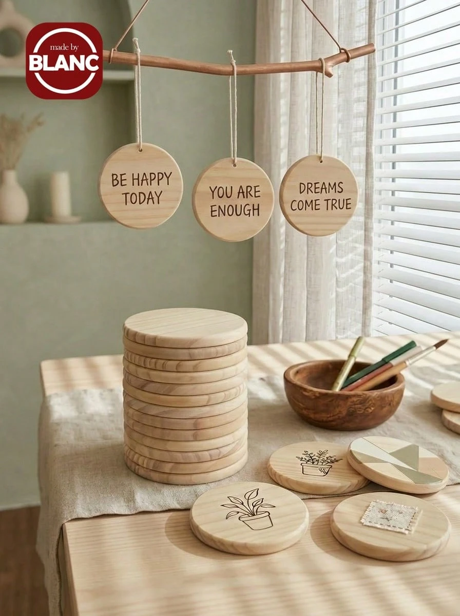 5/10pcs Round/Square 4 Inch Blank Unfinished Wooden Coasters With Non-Slip Foam Pad Stickers, Suitable For DIY Painting, Wood Carving, Home Decoration - Wooden Coasters - View 1