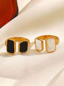 1pc Stainless Steel 18K Gold Plated Personalized Hip-Hop Black & White Drip Oil Geometric Ring, Suitable For Women's Daily Wear And Party - Multicolor - View 2