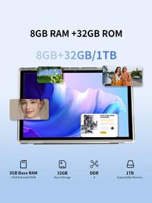 Coopers 10.1英寸安卓平板电脑（带保护套），RK3562四核处理器，8GB（3+5）内存，32GB存储，10.1英寸平板电脑，FHD IPS触摸屏，2MP前置摄像头，5MP后置摄像头，Type-C接口，平板电脑重力感应器，6000mAh大容量电池（不含充电器） - 灰色 - 查看 6