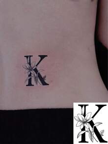 1pc Nature-Inspired Vine & Letter Temporary Tattoo, Niche Elegant Artistic One-Time Tattoo Sticker,Sketch Style - Black - View 5
