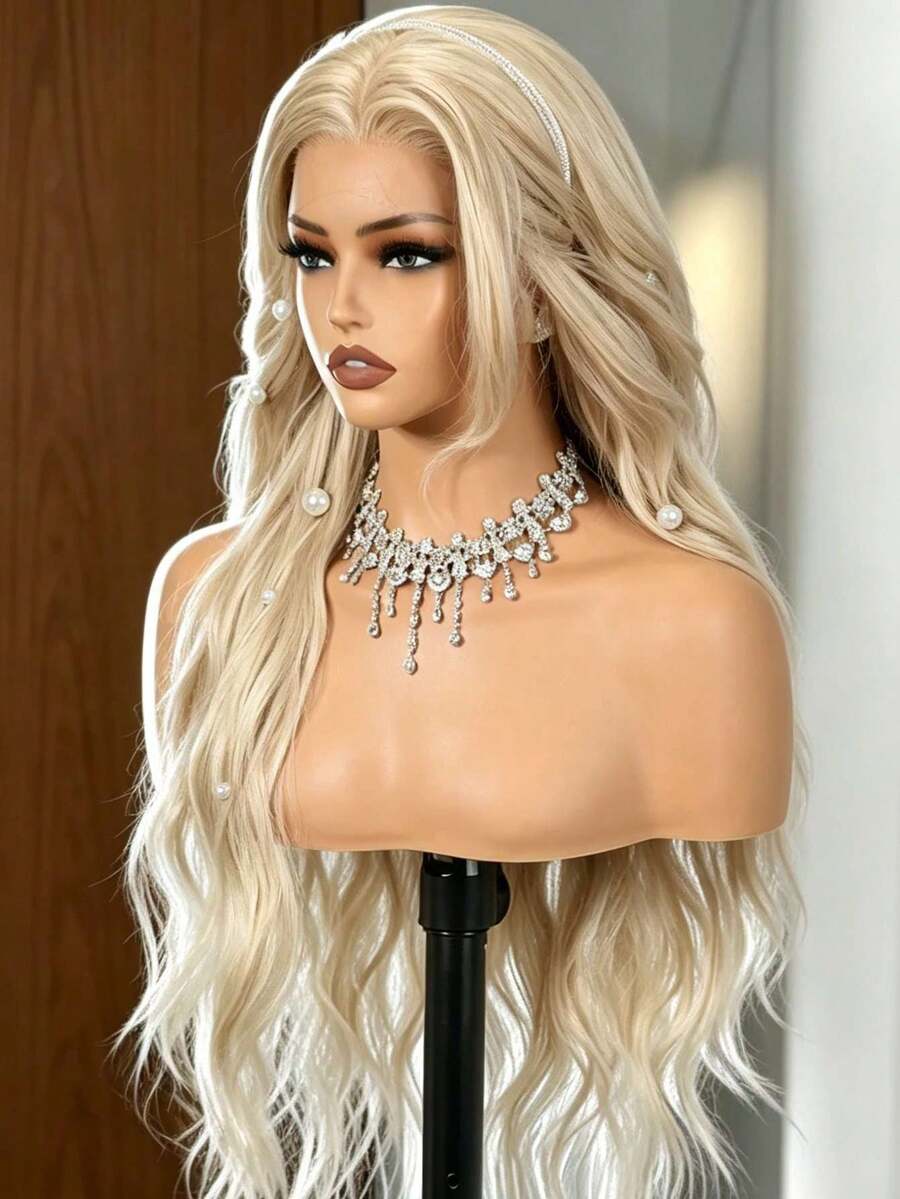 Ombre Blonde Body Wave Synthetic Lace Front Wigs Ombre White Long Water Wave Synthetic Wigs For Women 180 Density Glueless Hd Lace Front Wig With Baby Hair Heat Resistant Synthetic Hair Wigs For Daily Wear Cosplay Party Use  Wig - 金髮陰影 - 查看 1