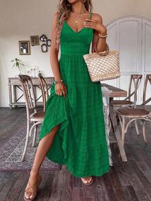 Women's Vintage Country Style Party Dress With Bow And Layered Patchwork Design, Brand. - 綠色 - 查看 3
