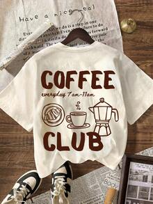 Áo thun in hình Coffee Club, Áo hè cho nữ, Trang phục đi nghỉ mát cho nữ, Áo thun nữ, Trang phục mùa hè, Áo thun in hình, Trang phục mùa hè cho nữ, Trang phục đi biển thường ngày cho nữ - mai nhẹ - Xem 2