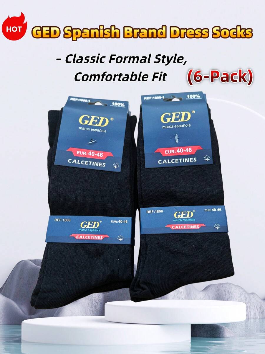 [Spain GED] Men's 100% Cotton Dress Socks, Fine Cotton, Sweat-Absorbing And Breathable Business Black Socks, Sizes 40-46. The Ultimate Comfort Of Pure Cotton, A Must-Have Black Cotton Sock For Gentlemen. - Black - View 1