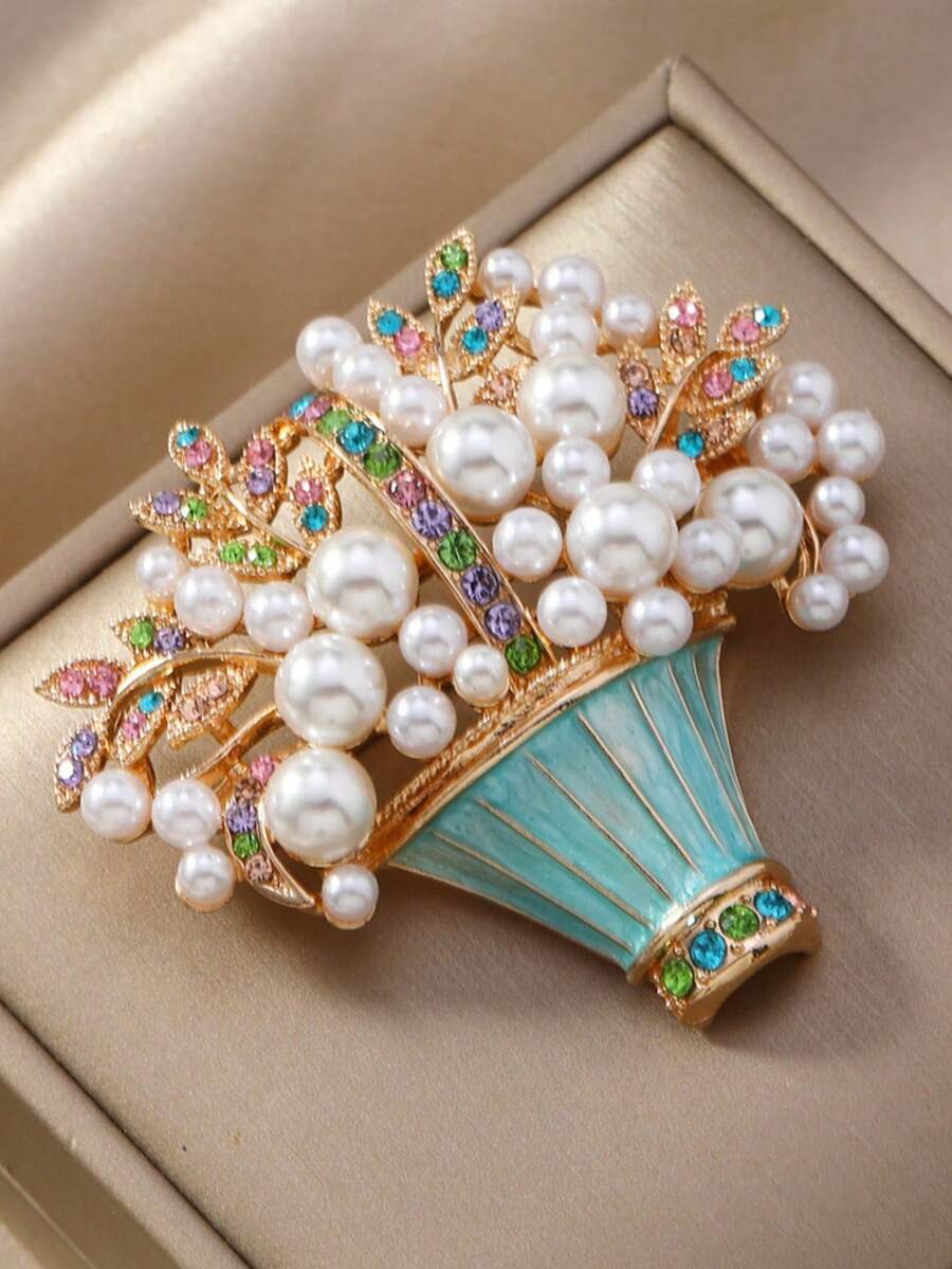 1枚釉面花卉胸针，时尚花篮别针 - 淺藍色 - 查看 1