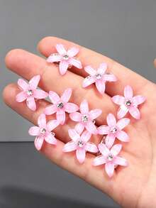 10pcs Girls' Sweet Minimalist Faux Flower Hair Clips, Versatile Daily Wear - Pink - View 6