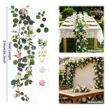 1pc Artificial Rose Flower Eucalyptus Leaves Baby Breath Ivy Vine Fake Silk Floral Greenery Garland Plant Wall Living Room Back To School Wedding Items Birthday Bride Stuff Party Supplies Background Arch Garden Dorm Office Desk Centerpiece Gift - Multicolor - View 9