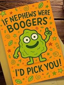 1pc, Playful "Booger Nephew" Birthday Greeting Card. Includes Envelope, Smooth Matte Paper. Cute Cartoon Booger & Bold Quote Design. Perfect For Nephew's Birthday – The Ideal Relatable Humor Card (12cm/4.7in X 17cm/6.7in) - Brown Envelope - View 3