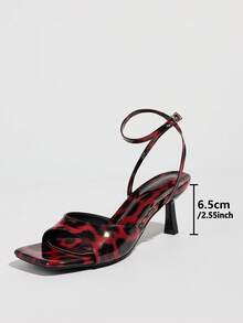Tacones altos para mujer, mulas con estampado de leopardo en rojo, tacones de anfitriona de moda para fiestas de primavera/verano, banquetes, eventos al aire libre. Mulas de punta cuadrada negra clásica con correa de tobillo, material de color de contraste brillante, zapatos de tacón alto de lujo cómodos y elegantes en color rojo rosa - Rosa Roja - Ver 6