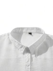Camisa de lino para hombre, minimalista, blanca, con textura transpirable de manga larga casual - Blanco - Ver 9