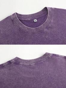 Washed Cotton Sublime Sun Graphic Print Short Sleeve T-Shirt, Casual Oversized Crew Neck Tee For Men, Suitable For Daily Wear, Summer Outings And Music Festivals - Dirty Purple - View 5