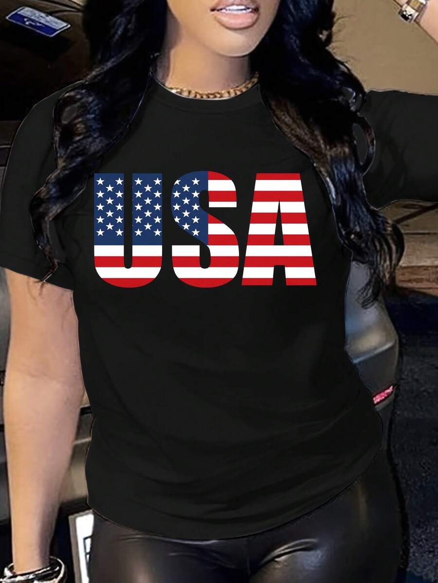Representa tu orgullo con esta playera "USA" con el diseño de la bandera, ideal para eventos deportivos, celebraciones y looks patrióticos. - Negro - Ver 1