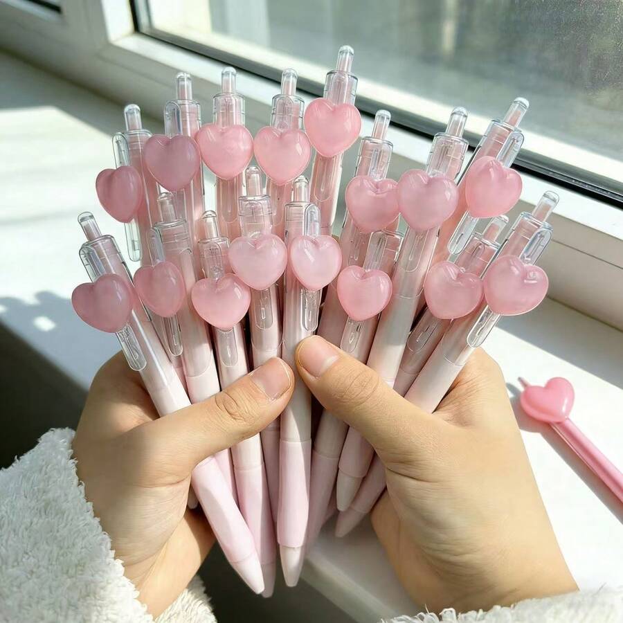 Bộ bút bi hình trái tim màu hồng đào (1 chiếc/5 chiếc/10 chiếc) - Bút bấm chất lượng cao màu hồng dễ thương, quà tặng tiệc tùng, đồ dùng học tập thiết yếu, bút vẽ, dụng cụ học tập, văn phòng phẩm thời trang, bộ quà tặng lưu niệm nhiều món cho bữa tiệc. - Đen B - Xem 1