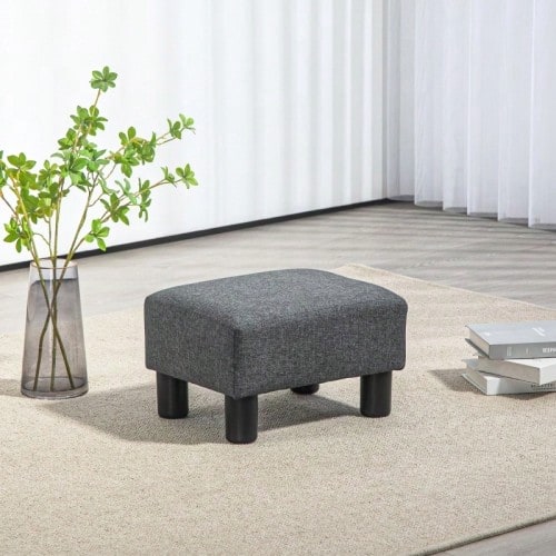Linen Texture Ottoman Stool, Modern Style Footstool, Upholstered Stool For Bedroom, Living Room, Dark Gray - Dark Grey - View 1