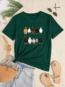 T-Shirt With Rooster Print And Round Neck - 綠色 - 查看 8