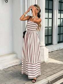 Vestido sin mangas casual de uso diario con rayas para mujer - Albaricoque - Ver 9