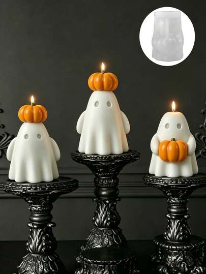 Molde de silicona para velas con diseño de calabaza y fantasma lindo de Halloween, molde 3D para tallar calabazas, molde DIY para hacer velas de cera, yeso o resina, decoración del hogar rara y linda, durable y fácil de usar como manualidad y regalo de Halloween