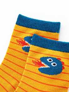 10 Pairs Random Mixed Color Cartoon Letter & Dinosaur Print Children Socks, Suitable For Casual Daily Wear - Multicolor - View 7
