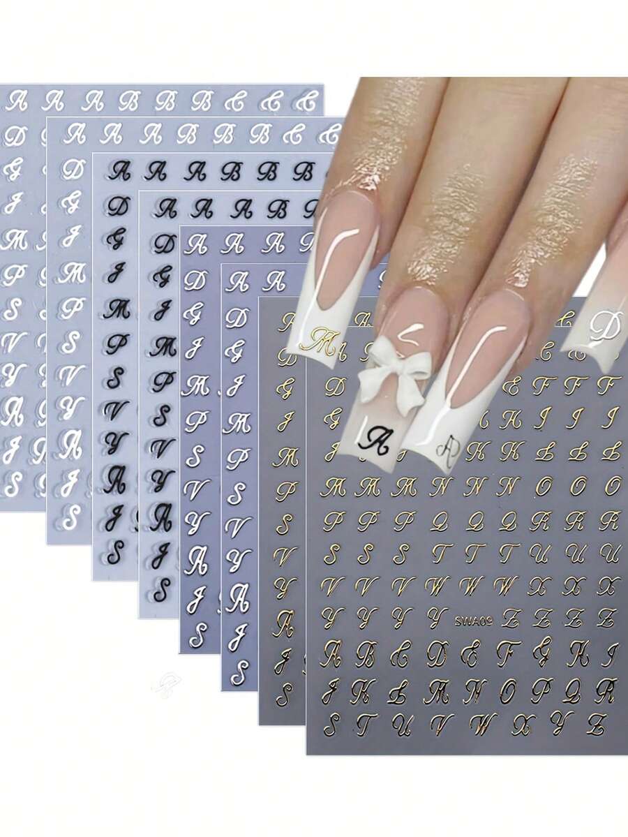 8 Tờ Hình Dán Hình Chữ Nhật Lấp Lánh (Vàng, Bạc, Trắng, Đen) - Họa tiết sọc, Chất liệu nhựa, Bề mặt bóng, Tự dính, Sử dụng một lần, Không mùi - Nhiều màu - Xem 1