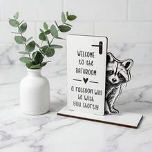 1/2pcs Funny Raccoon & Donkey Bathroom Sign, Peeping Animal Wooden Plaque "Welcome To The Bathroom" Humorous Farmhouse Style Toilet Top Decor, Home Art Accessory Gift - Bathroom Ornaments - View 8