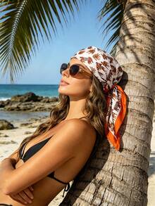 1条女士70厘米轻薄方巾，夏季海滩度假头巾，时尚、假日、旅行必备 - 橘色 - 查看 3