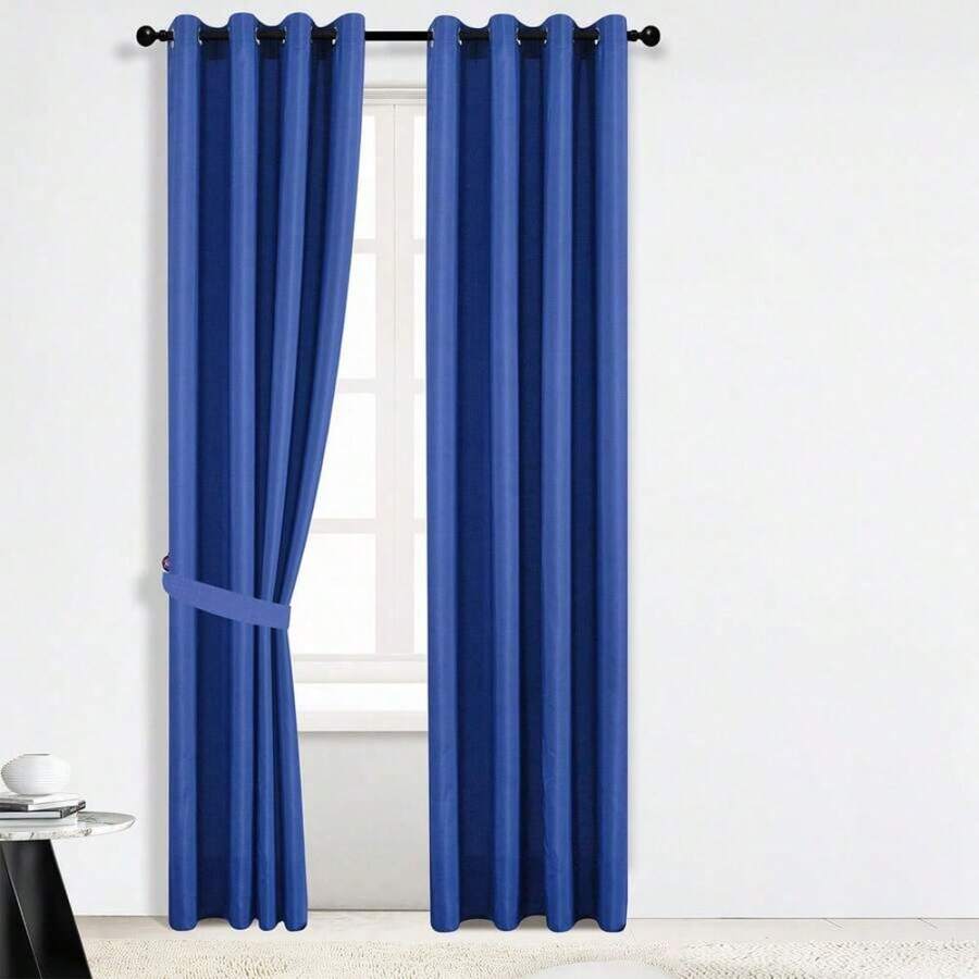 1 Piece Thermal Blackout Curtain 135x225 Cm, Total Light And UV Ray Blocking, Noise And Temperature Insulation, Ideal For Bedroom, Living Room Or TV Room - 寶藍色 - 查看 1