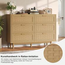 MISNODE Cassettiera/credenza in legno e rattan, cassettiera in stile boho con 6 cassetti, cassettiere e credenze per sala da pranzo, soggiorno e camera da letto, mobili in rattan, 115L x 40P x 80A cm, colore rovere - Colore rovere (6 cassetti) - Visualizzare 8
