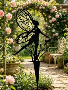 1 pièce Panneau de jardin en fer art - Conception charmante de fée et de fleurs, convient pour le jardin, le balcon, les jardinières, les mariages, les cadeaux de Noël, la décoration extérieure - Multicolore - Voir 4