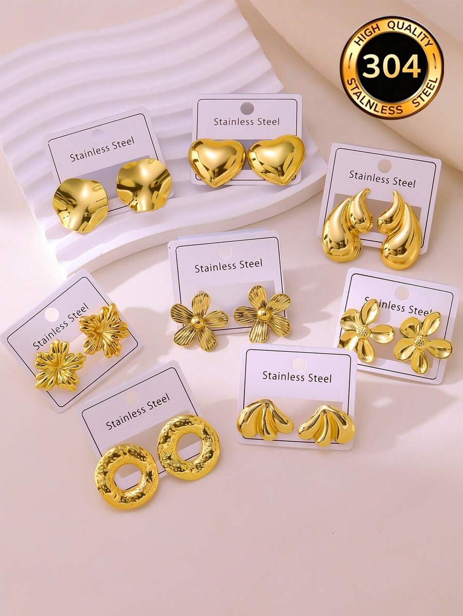 Juego de pendientes de presión de aceite geométricos de lujo y estilo retro, hechos de acero inoxidable de alta calidad, adecuados para uso diario, bodas, fiestas, vacaciones, regalos del Día de la Madre, regalos de Pascua