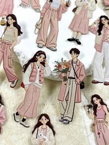16 piezas/paquete Pegatinas de personajes vintage, pegatinas decorativas para scrapbooking, álbum de fotos, manualidades DIY y suministros para scrapbook - Tiempo lento - Ver 11