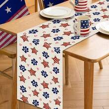 Camino de mesa del 4 de julio con huellas de perro, estrellas, formas de corazón, decoración patriótica del Día de los Caídos para la cocina, mesa de comedor, hogar, 13x35/13x47/13x59/13x72/13x90/13x108 pulgadas - Multicolor - Ver 9