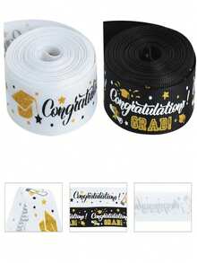 1pc Black & White Satin Ribbon, Graduation Celebration 2026 Graduates Wreath, Gift Packaging, Flower Bouquet, Certificate Packaging, Graduation Party Decor, Graduation Gift - Multicolor - View 8