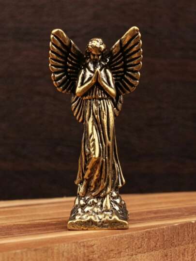 1 pieza Estatua de ángel de latón vintage, Escultura de ángel en oración miniatura, Decoración de ángel guardián de bronce retro, Adecuado para el hogar, la oficina y la decoración de estantería