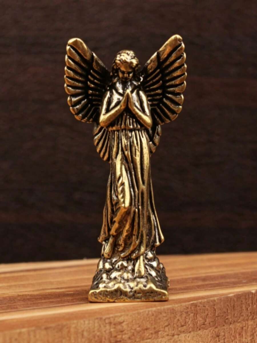 1件复古黄铜天使雕像,迷你祈祷天使雕塑,复古青铜守护天使装饰,适合家居、办公室和书架装饰 - 多色 - 查看 1