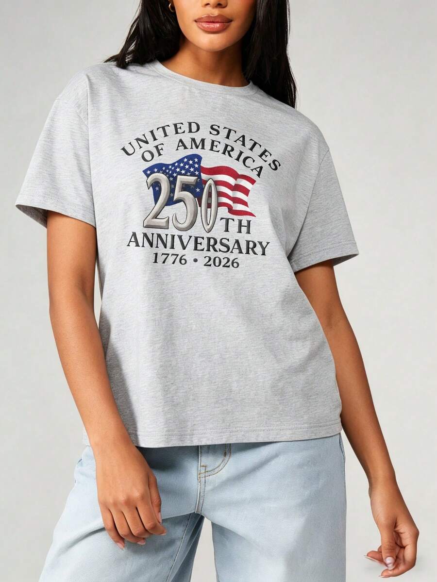 Women's Fun Printed Cotton T-Shirt Haiti World Cup 2026 Soccer Trophy Design Football Fanwear Casual Street Style S To 2XL Light And Not Stuffy Suitable For All Seasons Suitable For Daily Leisure Street Wear And Other Scenes. 250th Anniversary Vacation T-Shirt,Summer Outfits For Women,Spring Clothes,Conjunto De Mujeres Elegantes,Camisetas - 灰色 - 查看 1