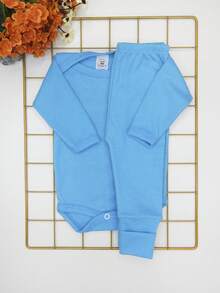 2-Piece Newborn Baby Set Long Sleeve Summer Ribbed Knit / Shades Of Blue - 藍色 - 查看 4