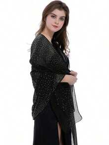 Starry Night Shawls And Wraps Evening Dresses, Shiny Scarf Women's Formal Wear, Glitzy Fashion QTAG - 中棕色黃色/金色星星 - 查看 11