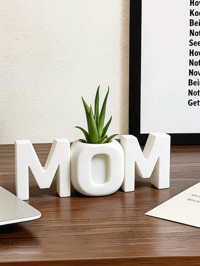 1pc MOM Shaped Planter Decor, 3D Letter Design, Mother's Day Gift For Mom, Dual-Use Practical Decoration For Living Room, Desk, Bedroom, Entryway, Can Hold Flowers, Romantic Home Decor, Centerpiece, Love Symbol, Suitable For Anniversary, Wedding, Valentine's Day