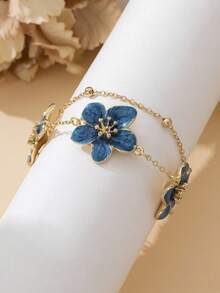 pieza de pulsera de doble capa con forma de flor de frangipanilo en azul degradado, hecha mano, estilo vacaciones de verano, para mujer, regalo de boda (debido la artesaní, la cantida - Blanco - Ver 5