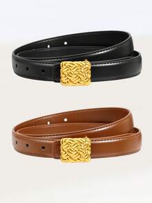 Women's Geometric Buckle Belt Leather Waist Belt For Jeans Minimalist Women Leather Belt Simple Thin Waistband For Daily Outfits - New Women's Thin Belt - View 7
