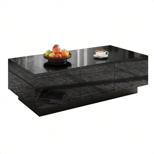 Modern Black High-Gloss Coffee Table With Drawers And Sliding Compartment – Rectangular Living Room Table With Ample Storage Space, Stylish Design And Easy-Care Surface - Black - View 1