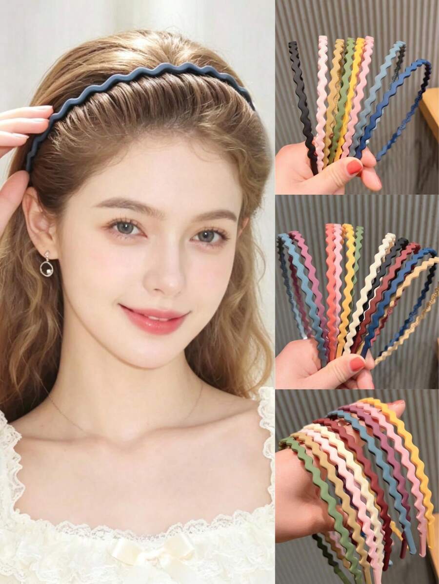 11pcs/Set Candy Color Wavy Headbands, Korean Style Non-Slip Thin Versatile Hair Accessories For Teens - Multicolor - View 1