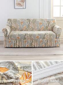 1 pieza Funda elástica con volantes estampada para sofá, a prueba de polvo y resistente a la suciedad, ajuste perfecto, protector de sofá de cobertura total, decoración del hogar, lavable a máquina - Albaricoque - Ver 3