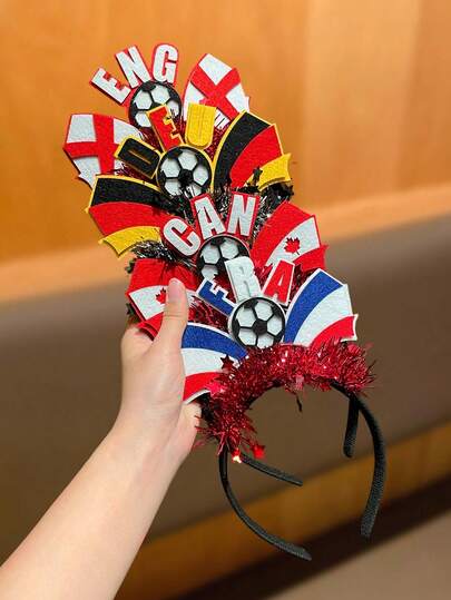 Set de 10 diademas para mujeres de la Copa Mundial, de moda y únicas, con pegatinas brillantes, con las banderas de Francia, Alemania, Canadá, Inglaterra, adecuadas para ver la Copa Mundial, reuniones familiares, uso en la calle, animando al fútbol, accesorios para el cabello de mujer, recomendado como regalo de diademas y bandas para el cabello