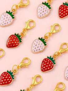 Conjunto de Chaveiro de Morango, Inclui Chaveiro de Morango Feito à Mão, Cartão de Agradecimento e 5 Sacos de Organza. O Chaveiro é Feito à Mão no Design de Morango Vermelho e Branco. Ideal para Presentes de Dama de Honra, Presentes de Convidados, Festas de Aniversário, Chás de Bebê, Festas do Dia das Mães, Festas de Noivado, Festas de Despedida de Solteira e Comemorações de Formatura, Acessório Portátil Fofo, Decoração de Morango e Cereja, Estilo Y2K - multicolorido - Visão 2